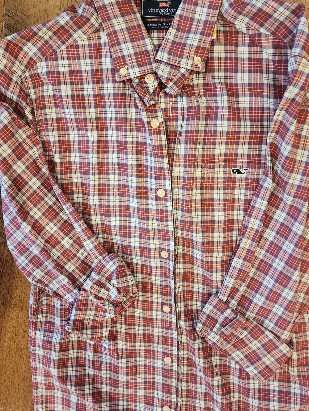 Vineyard Vines Men's Red and White Plaid Button-Down Shirt